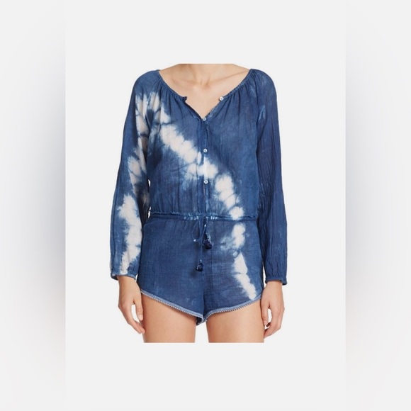 LoveShackFancy Other - Love Shack Fancy Navy Blue Tie Dye Cotton Gauze Romper Cover up